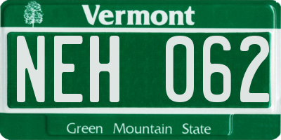 VT license plate NEH062