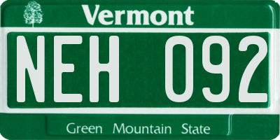 VT license plate NEH092
