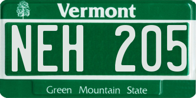 VT license plate NEH205
