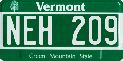VT license plate NEH209