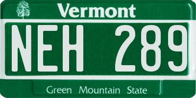 VT license plate NEH289