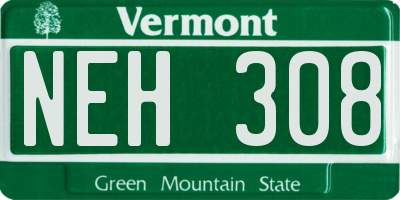 VT license plate NEH308