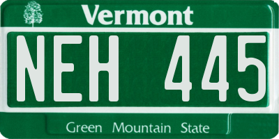 VT license plate NEH445