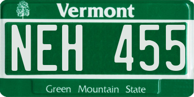VT license plate NEH455
