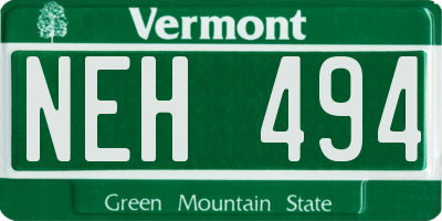 VT license plate NEH494