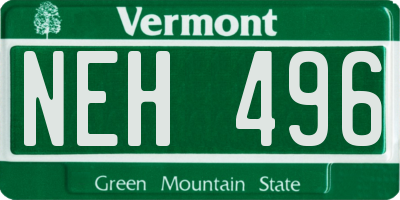 VT license plate NEH496