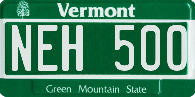 VT license plate NEH500