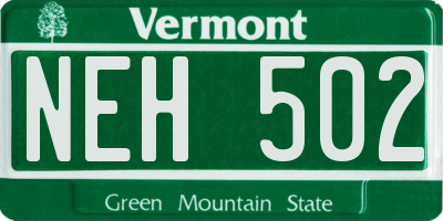 VT license plate NEH502