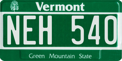 VT license plate NEH540