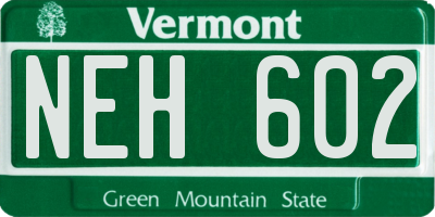 VT license plate NEH602