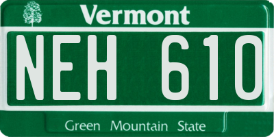 VT license plate NEH610