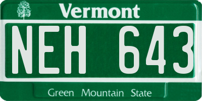 VT license plate NEH643