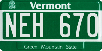 VT license plate NEH670