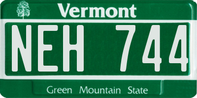 VT license plate NEH744