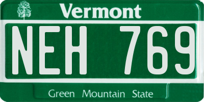 VT license plate NEH769