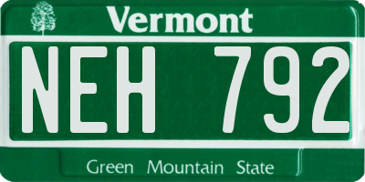 VT license plate NEH792