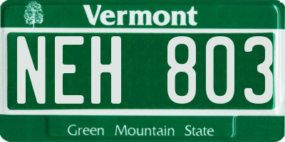 VT license plate NEH803