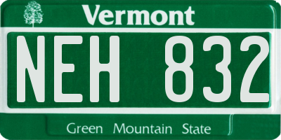 VT license plate NEH832