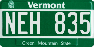 VT license plate NEH835