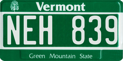 VT license plate NEH839