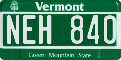 VT license plate NEH840