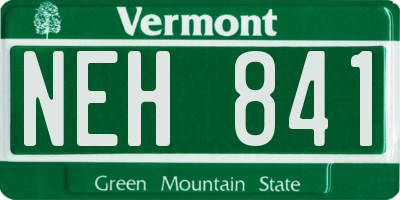 VT license plate NEH841