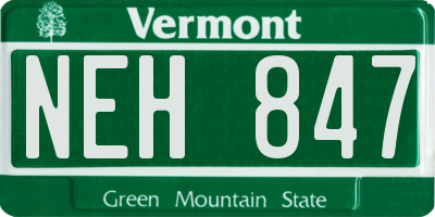 VT license plate NEH847