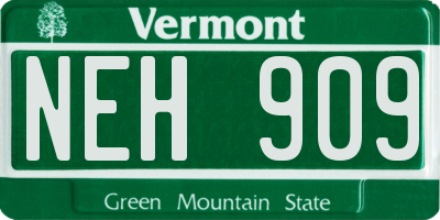 VT license plate NEH909