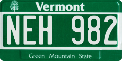 VT license plate NEH982