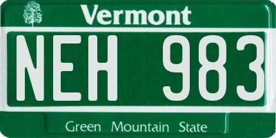 VT license plate NEH983