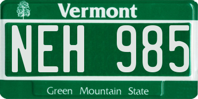 VT license plate NEH985