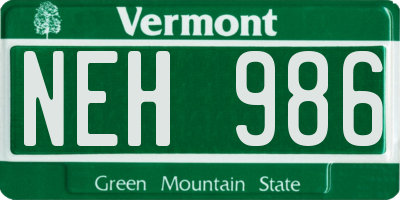 VT license plate NEH986