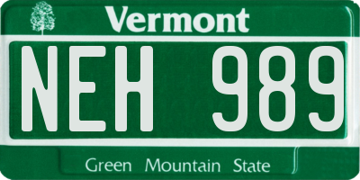 VT license plate NEH989