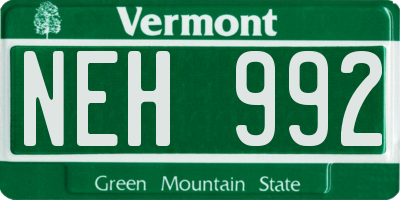 VT license plate NEH992