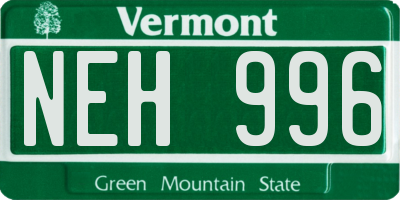 VT license plate NEH996