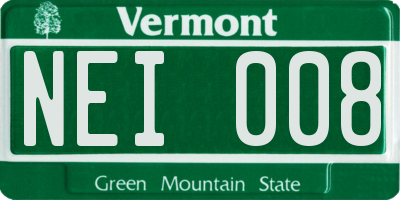 VT license plate NEI008