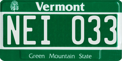 VT license plate NEI033