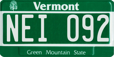 VT license plate NEI092