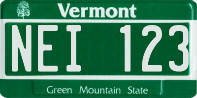 VT license plate NEI123