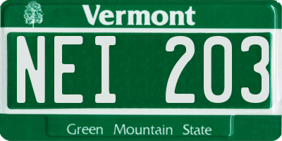 VT license plate NEI203