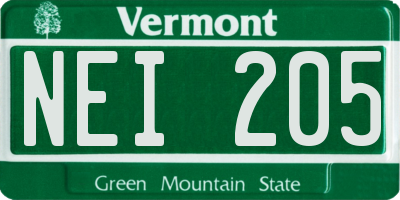 VT license plate NEI205
