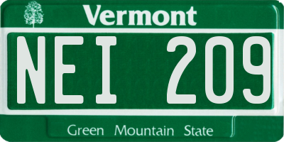 VT license plate NEI209