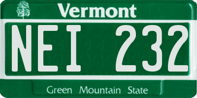 VT license plate NEI232