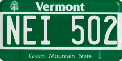 VT license plate NEI502