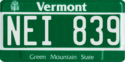 VT license plate NEI839