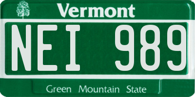 VT license plate NEI989
