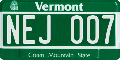 VT license plate NEJ007
