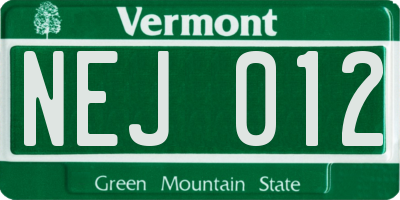 VT license plate NEJ012