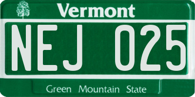 VT license plate NEJ025