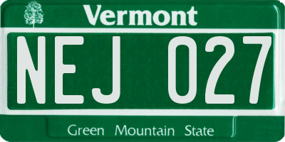 VT license plate NEJ027
